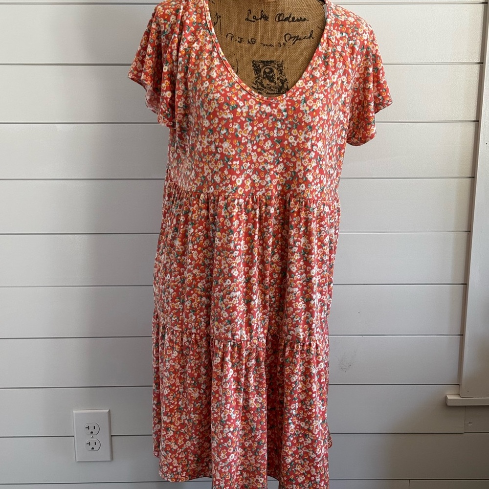 Pink and White Flutter Sleeve Midi Sundress